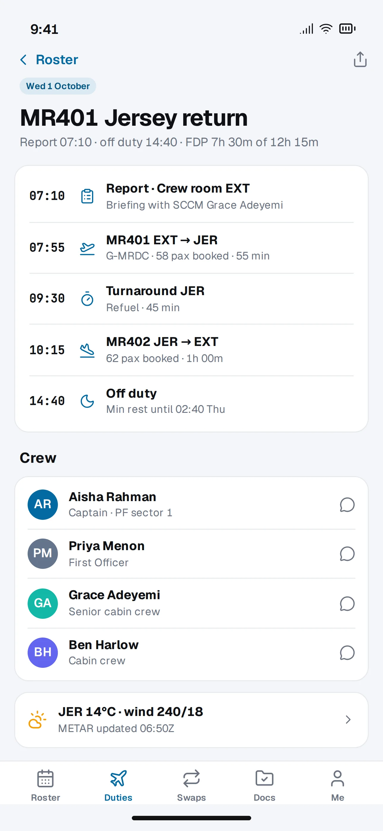 AeroRoster Crew app screen 2