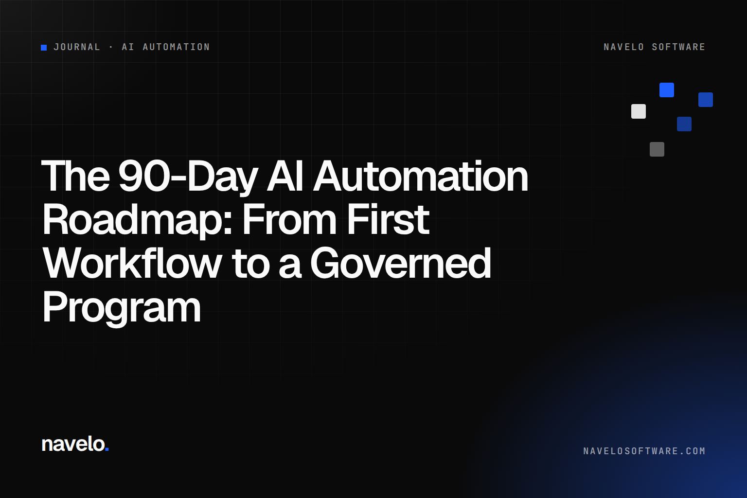 Navelo Software Journal cover reading 'The 90-Day AI Automation Roadmap'