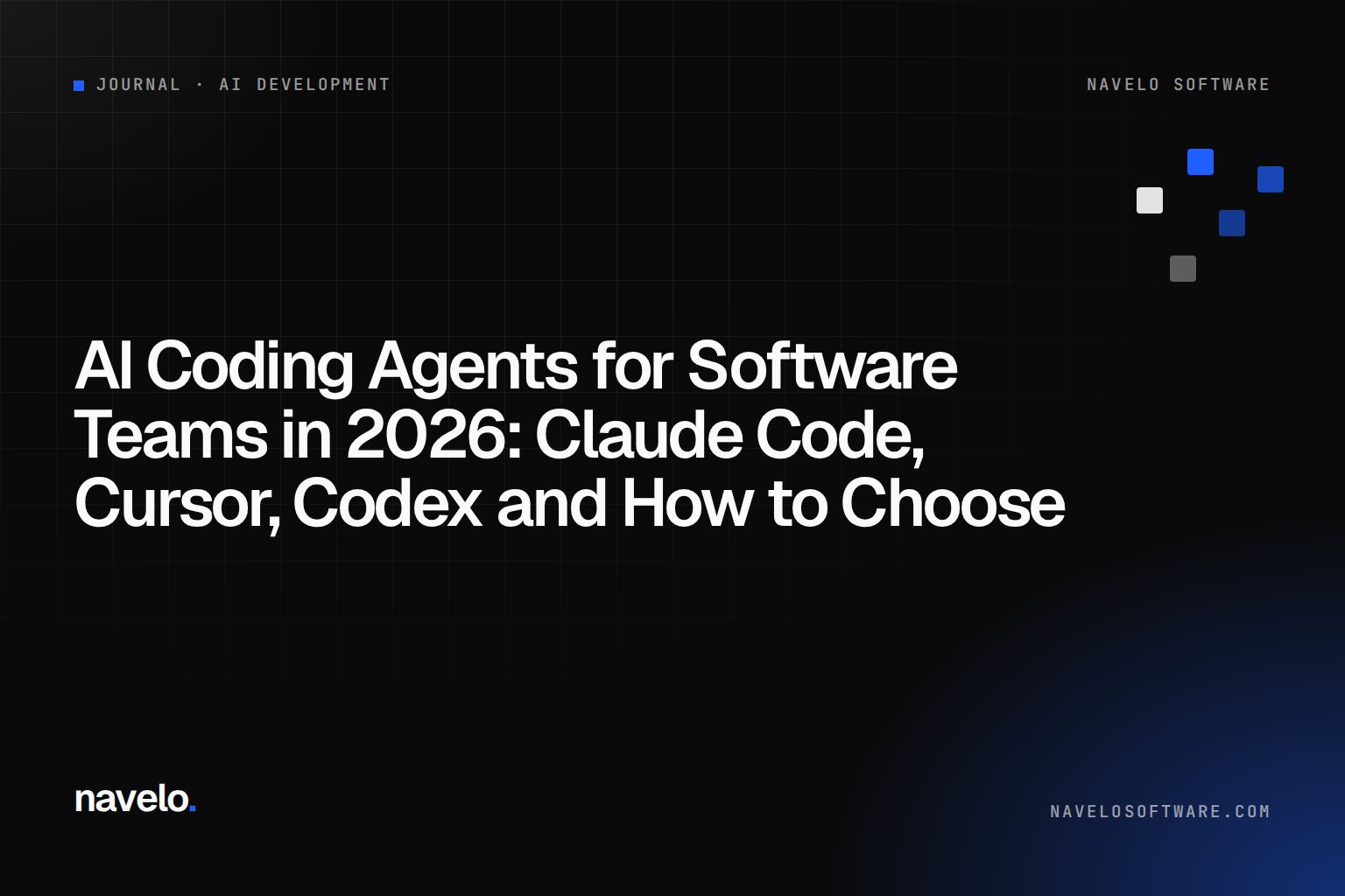 Navelo Software Journal cover reading 'AI Coding Agents for Software Teams in 2026'