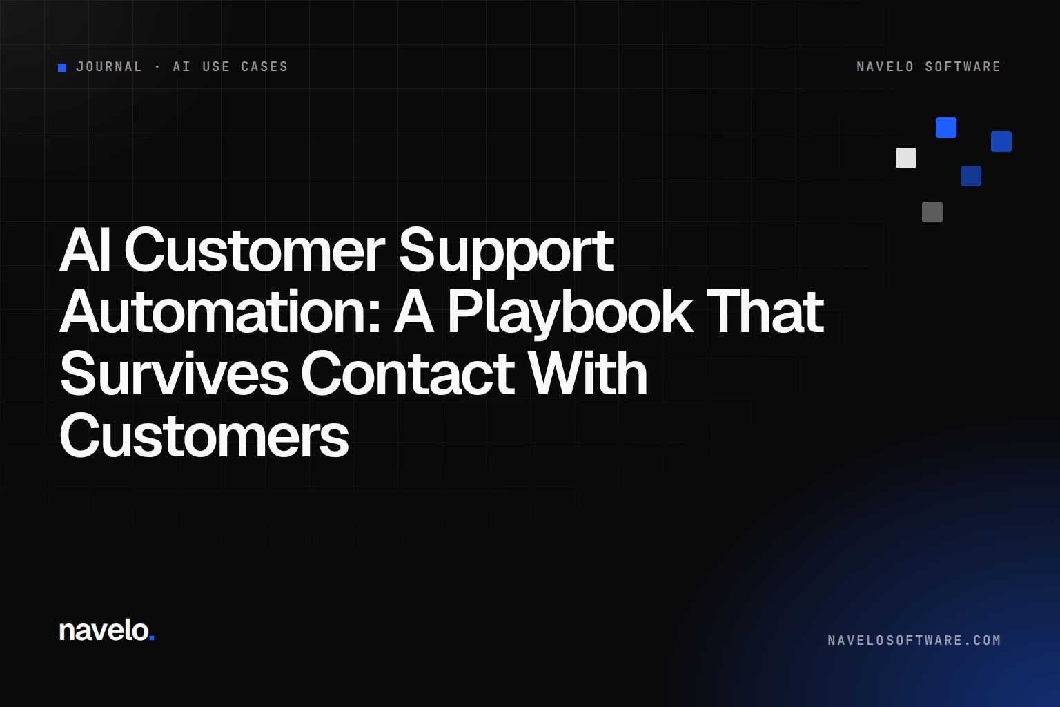 Navelo Software Journal cover reading 'AI Customer Support Automation: A Playbook That Survives Contact With Customers'