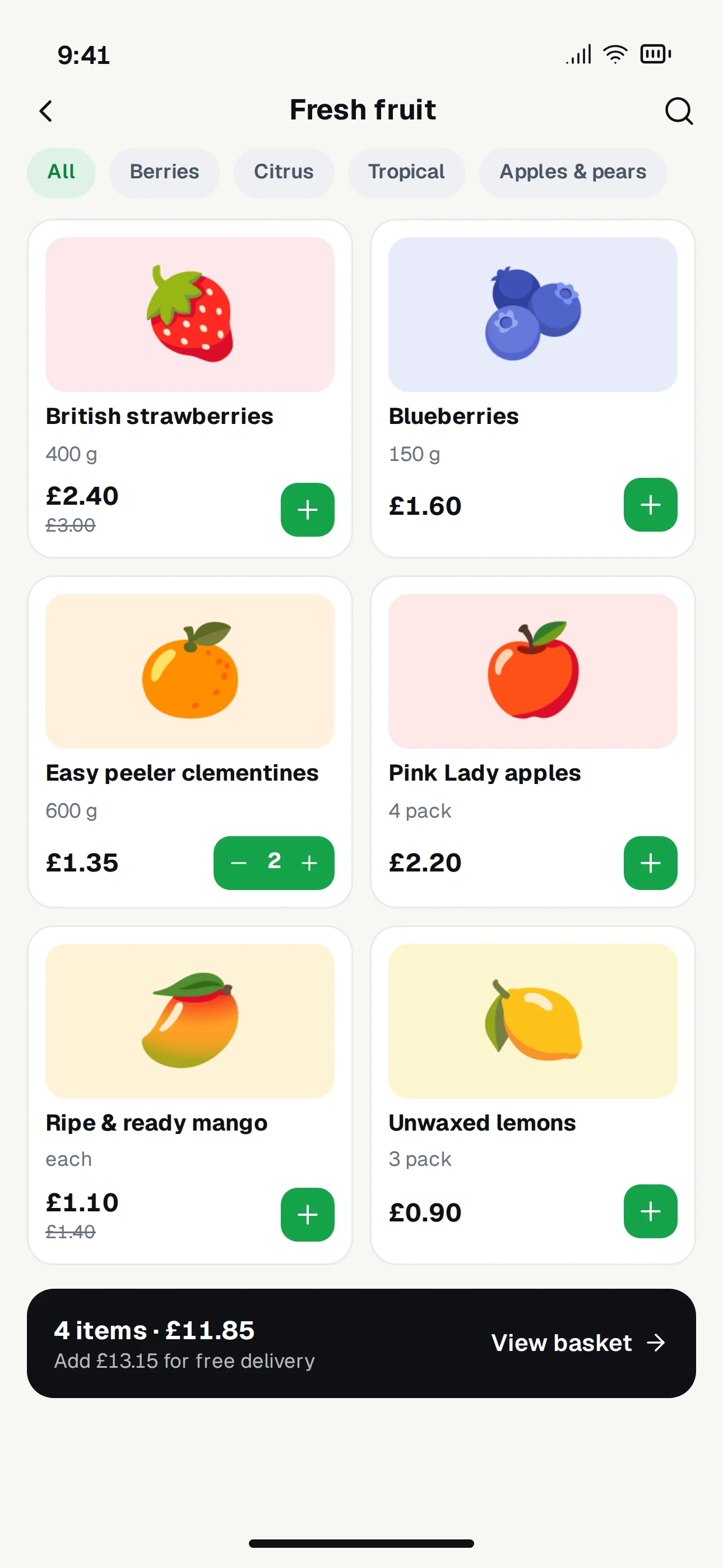 Basketly mobile app screenshot: Aisle Browsing