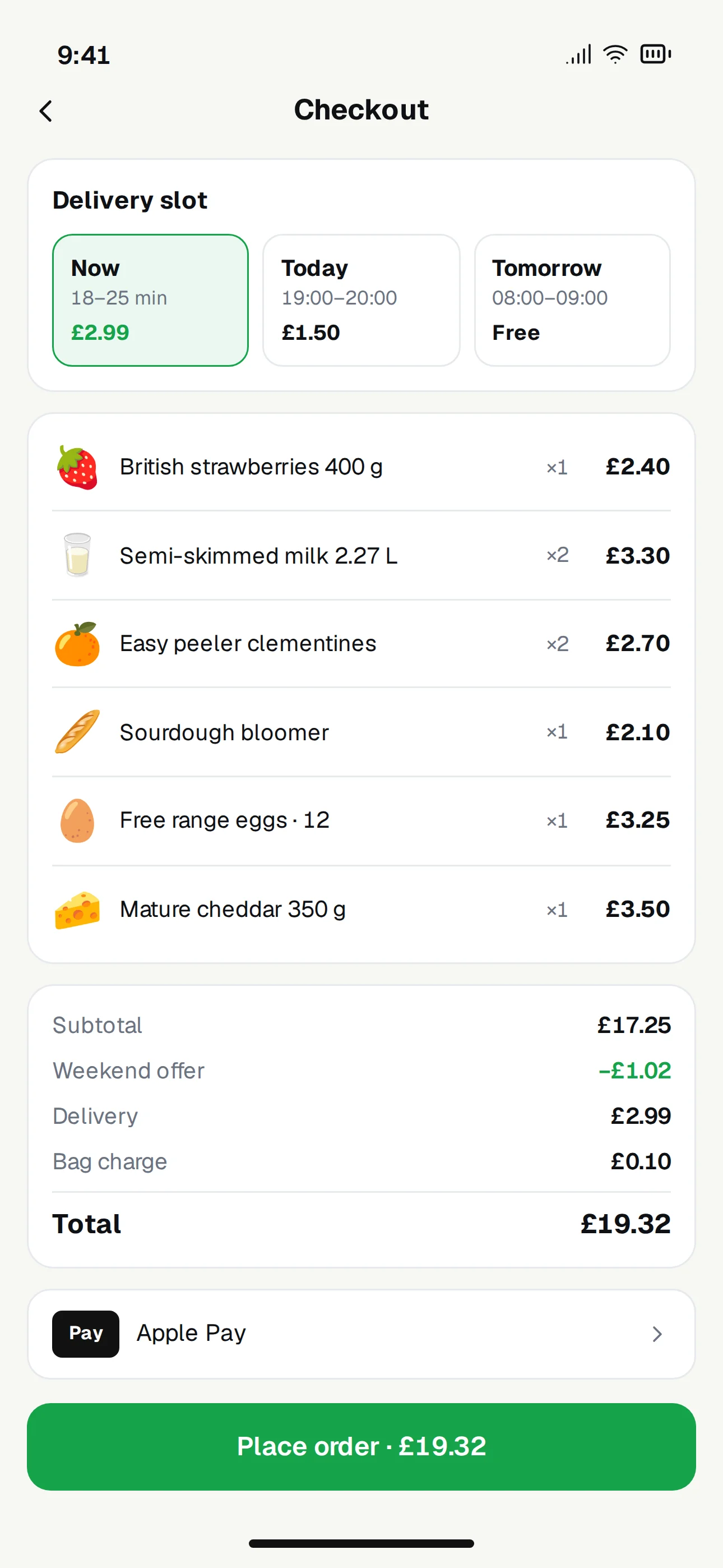 Basketly mobile app screenshot: Checkout & Slots