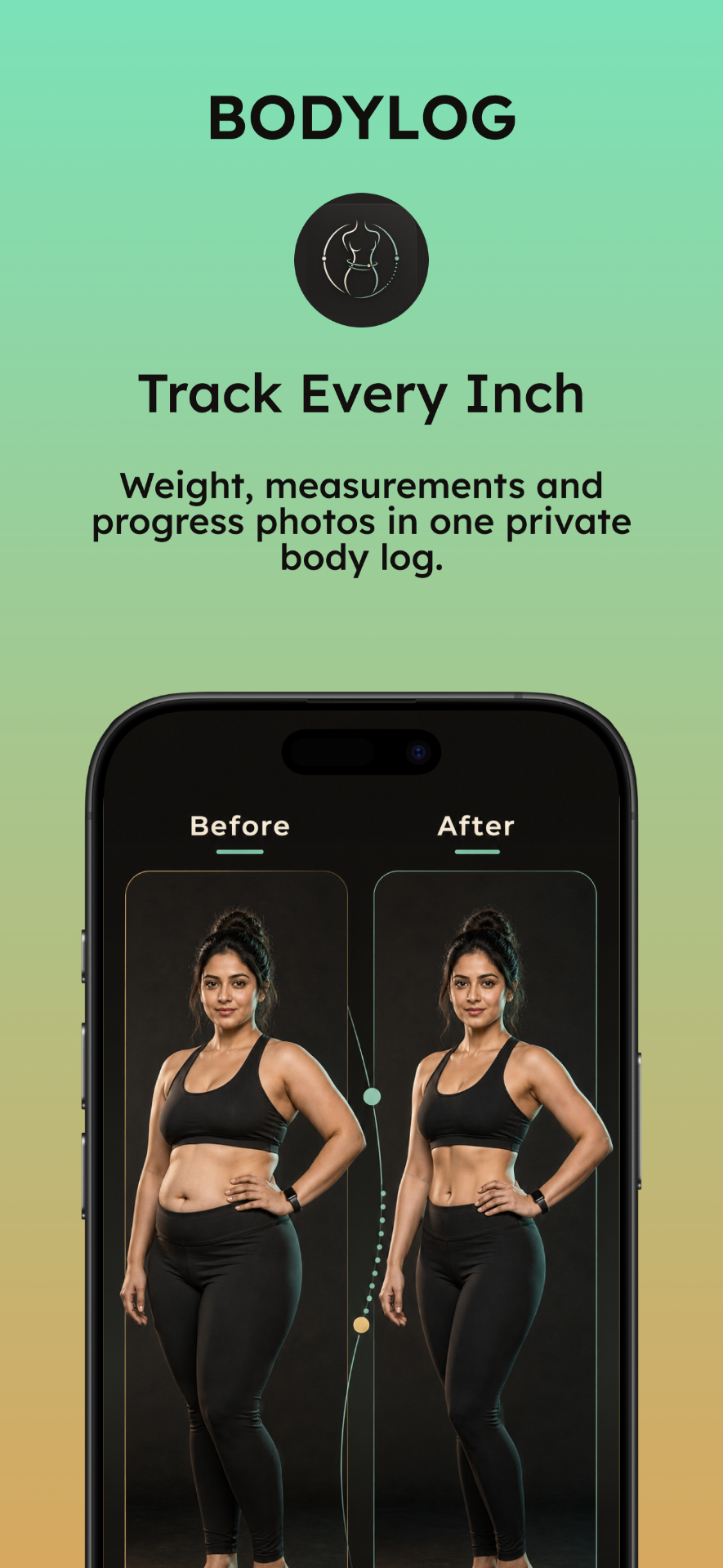 BodyLog — Track every inch of your progress. (main app screenshot on iPhone)