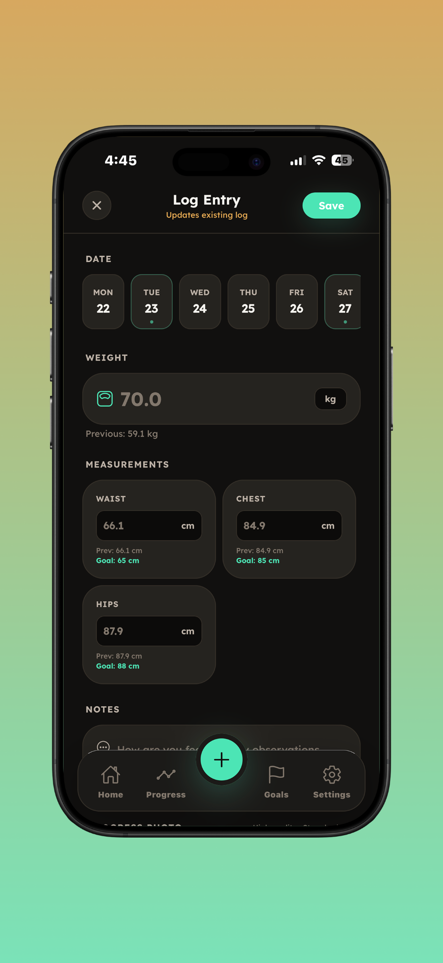 BodyLog app screenshot 10 — Track every inch of your progress.