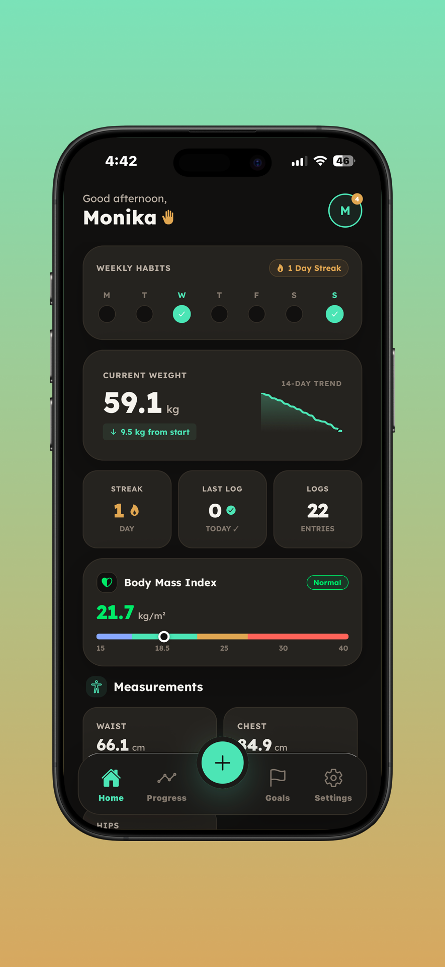BodyLog app screenshot 3 — Track every inch of your progress.