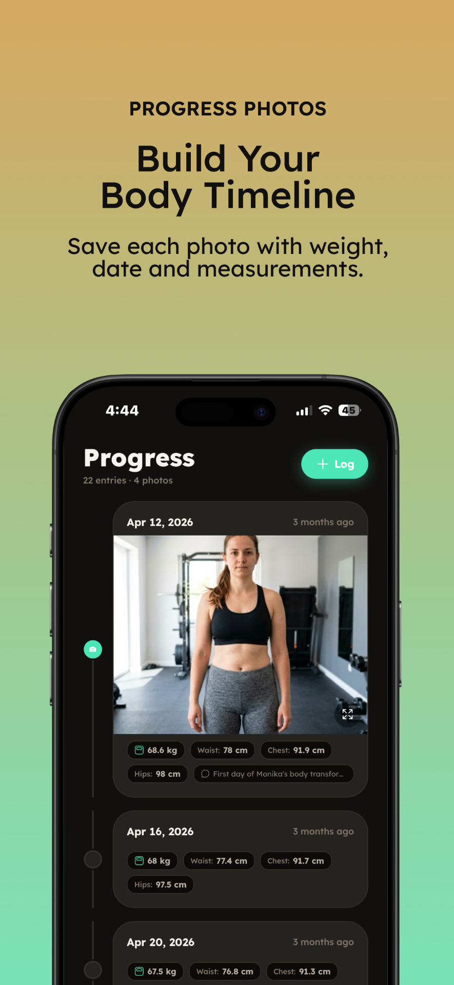 BodyLog app screenshot 4 — Track every inch of your progress.
