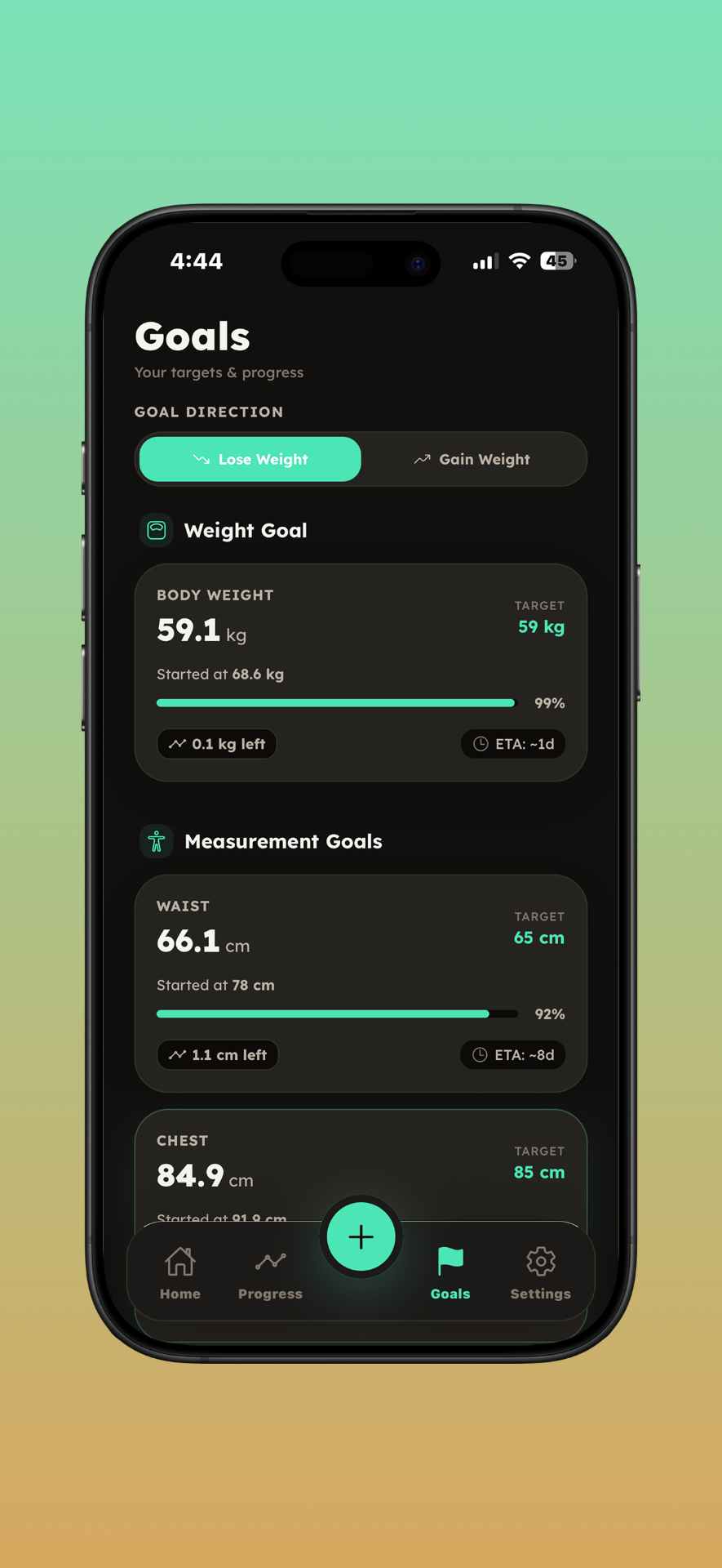 BodyLog app screenshot 7 — Track every inch of your progress.