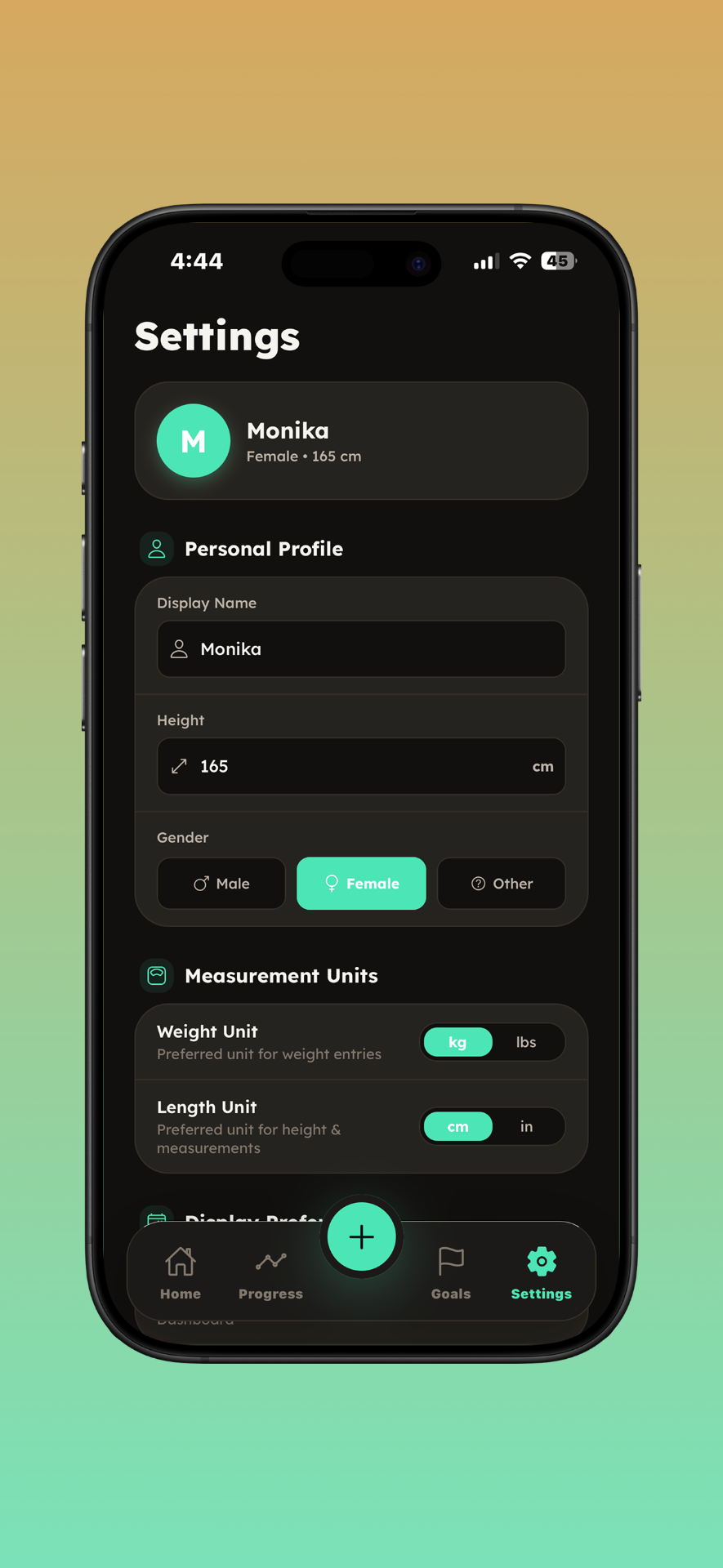 BodyLog app screenshot 8 — Track every inch of your progress.