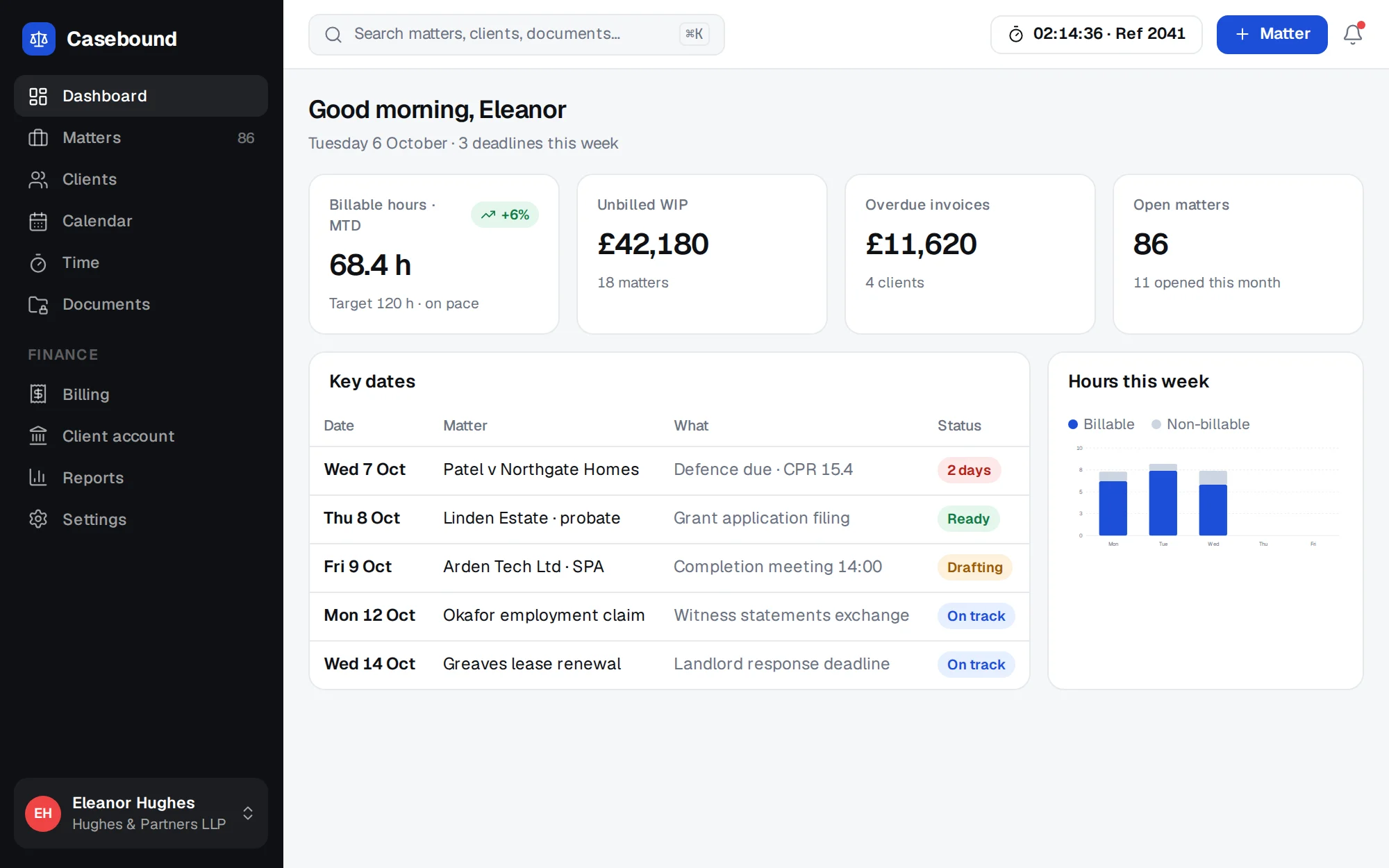 Casebound web app screen 1
