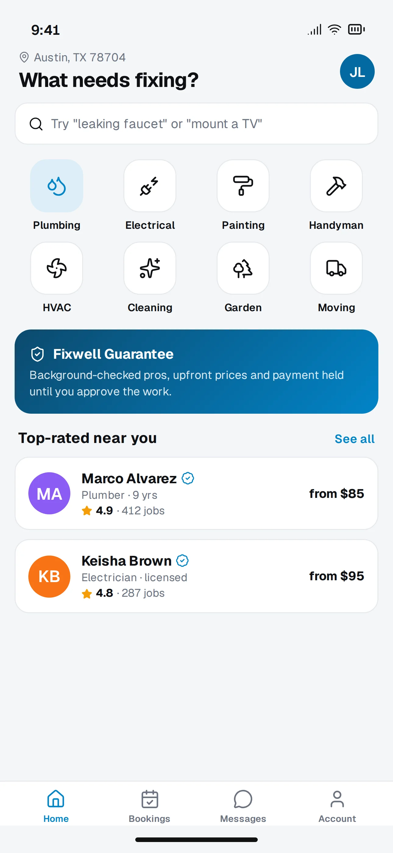 Fixwell app screen 1