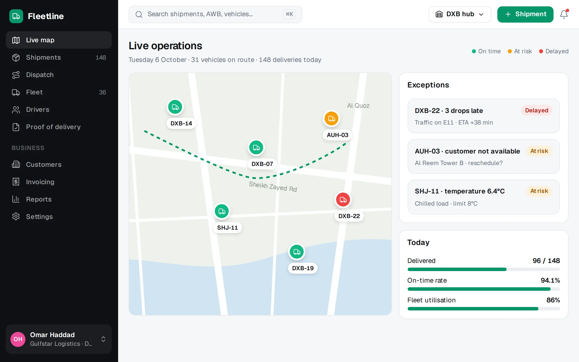 Fleetline web app screen 1