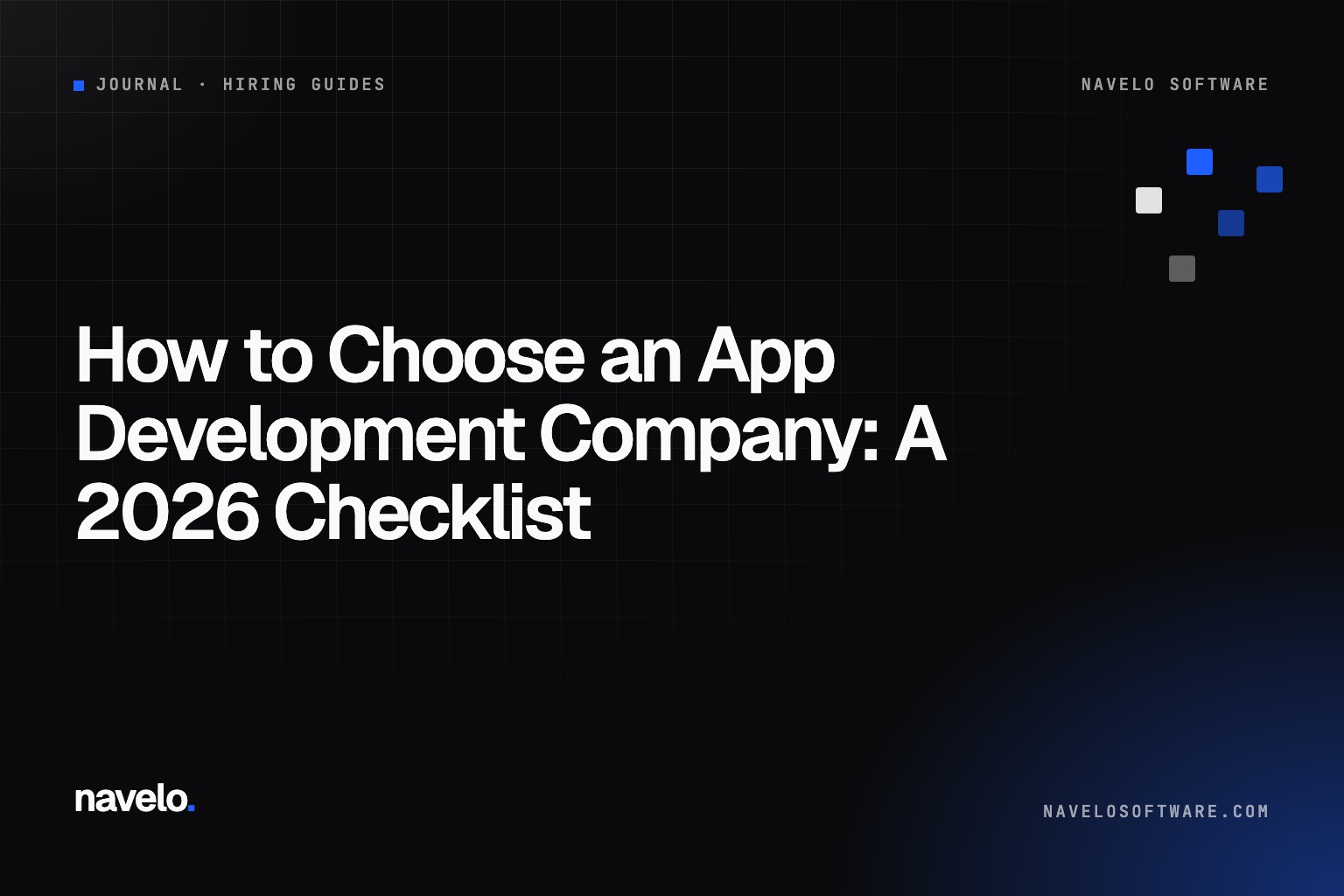 Navelo Software Journal cover reading 'How to Choose an App Development Company'