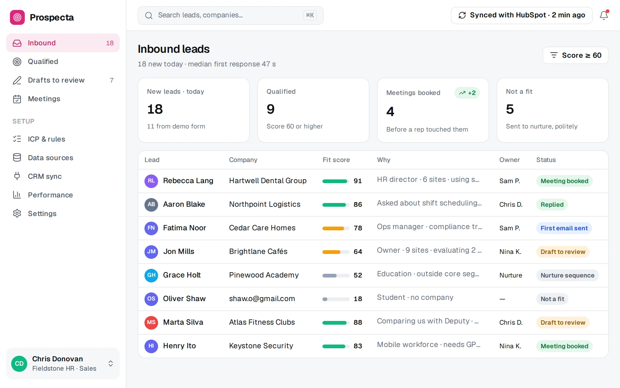 Prospecta web app screen 1