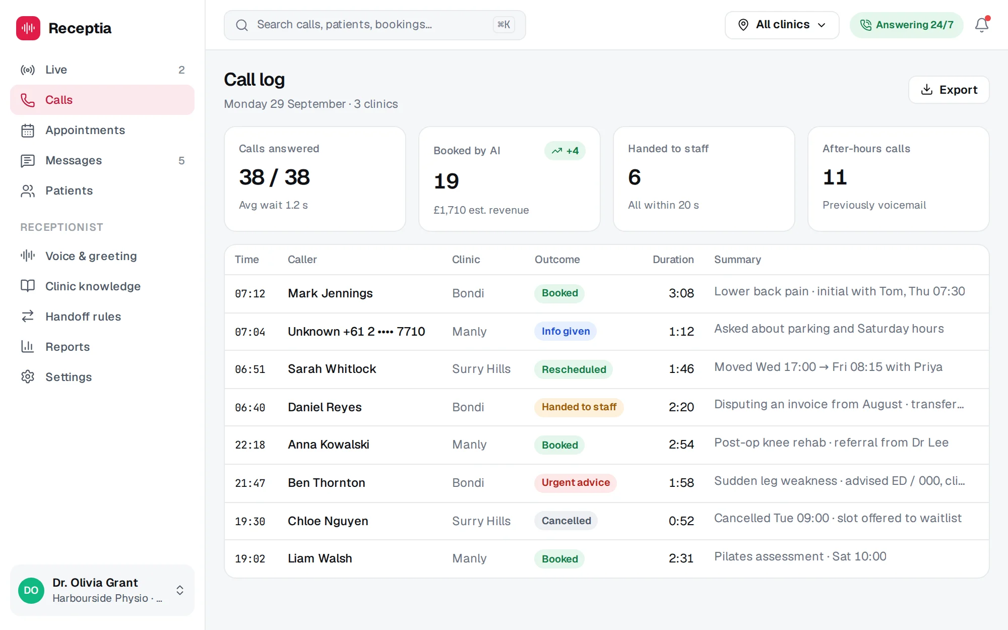 Receptia web app screen 2