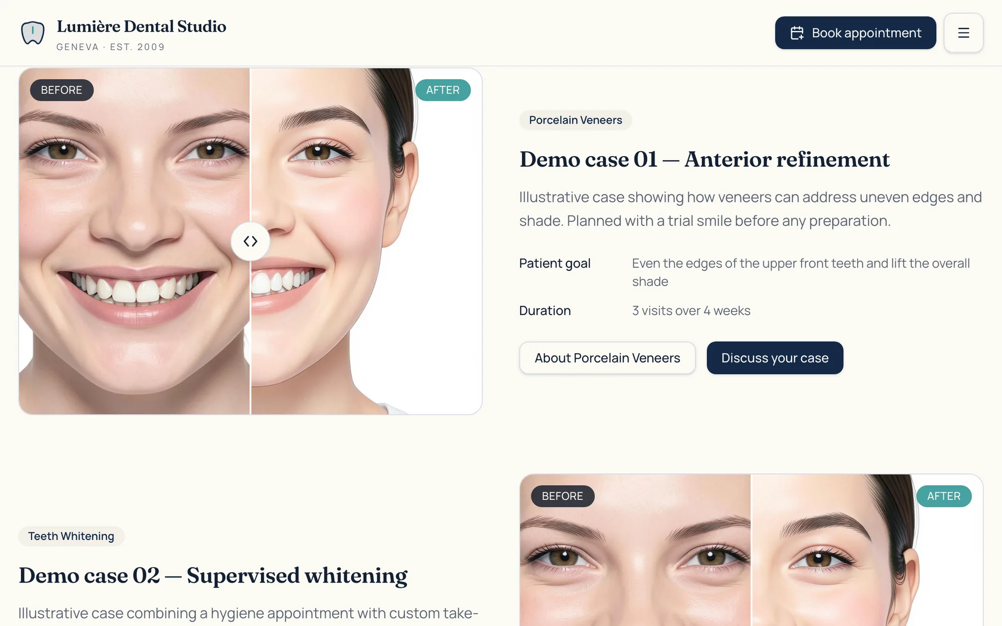 SmileDesk web app screenshot: Before & After Comparisons