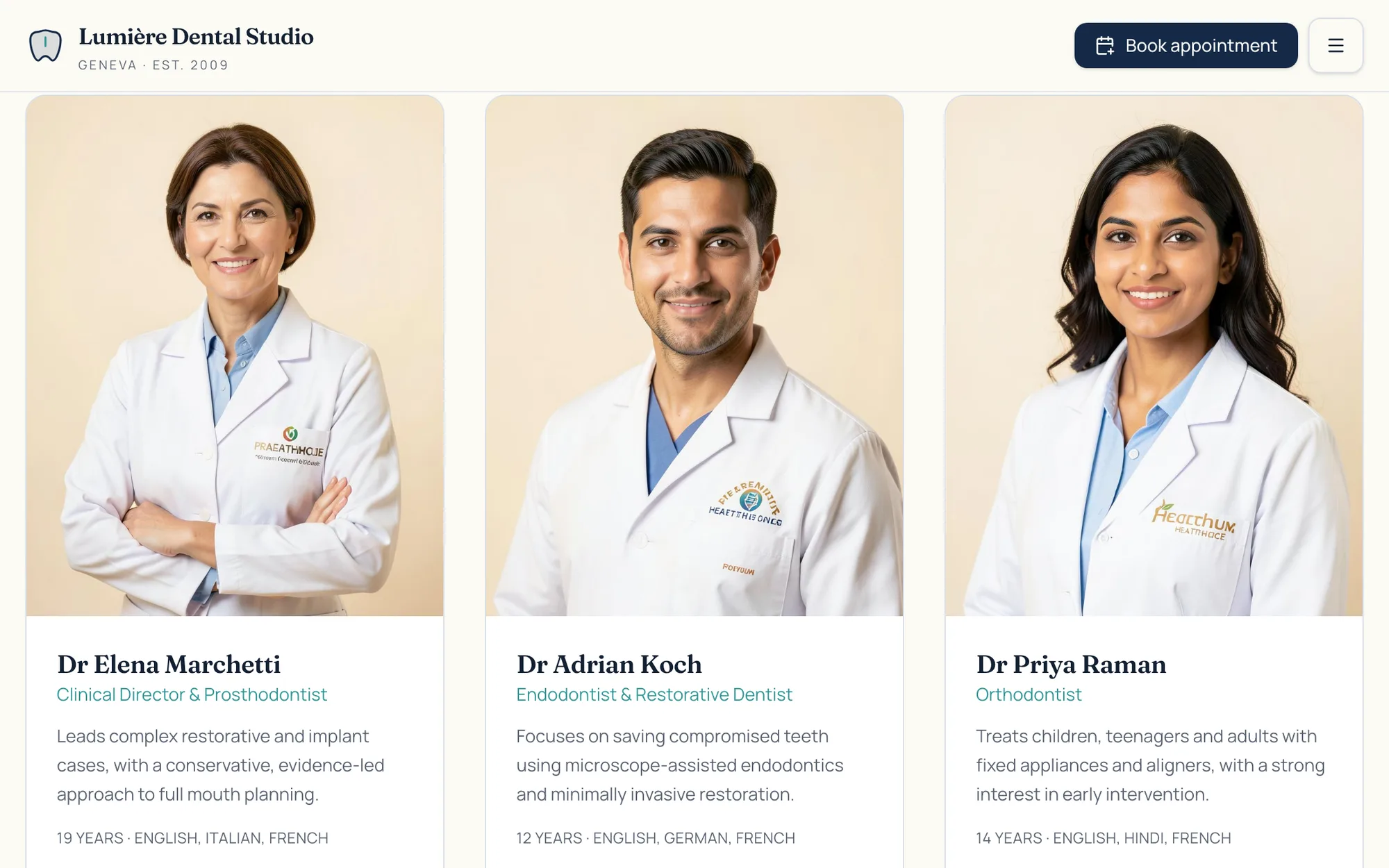SmileDesk web app screenshot: Clinician Profiles