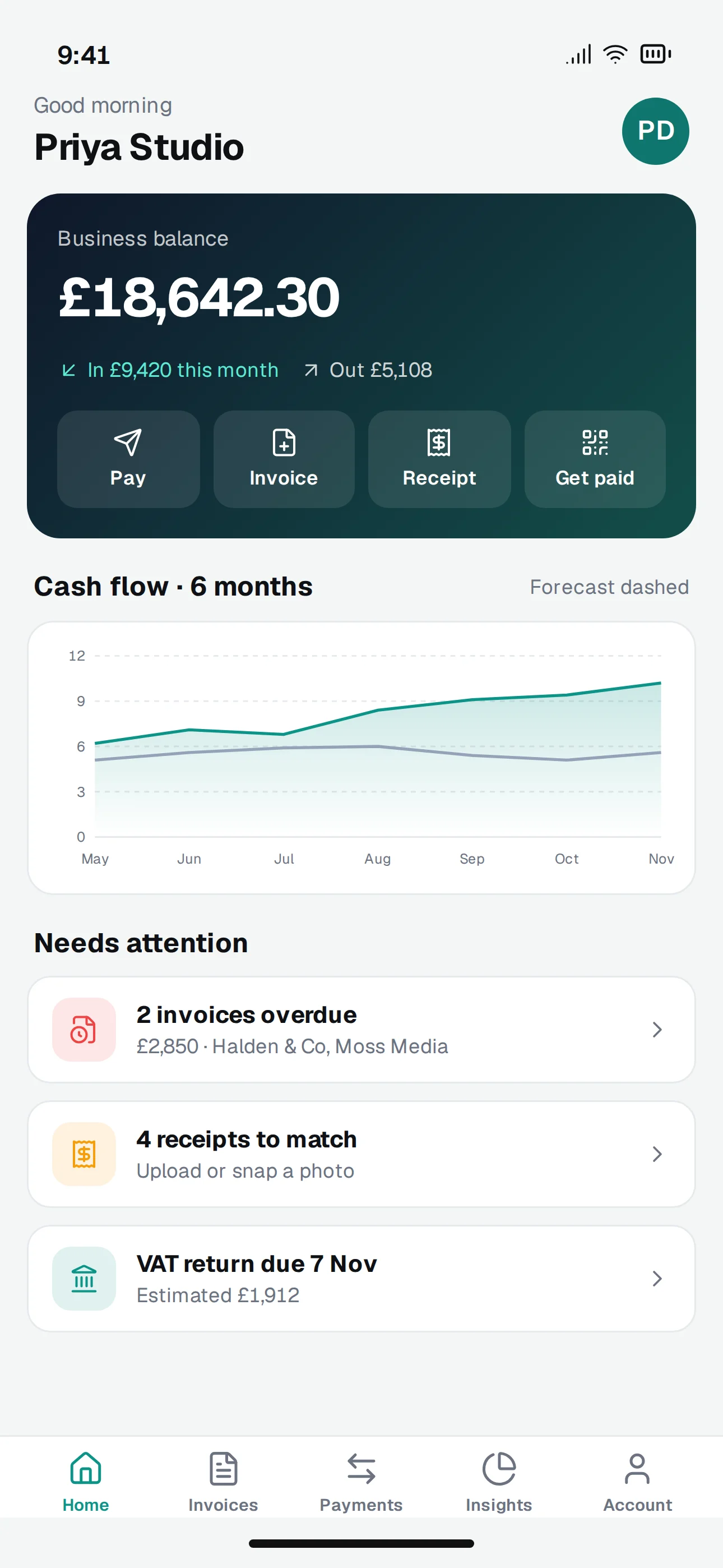 Tallyo mobile app screenshot: Home