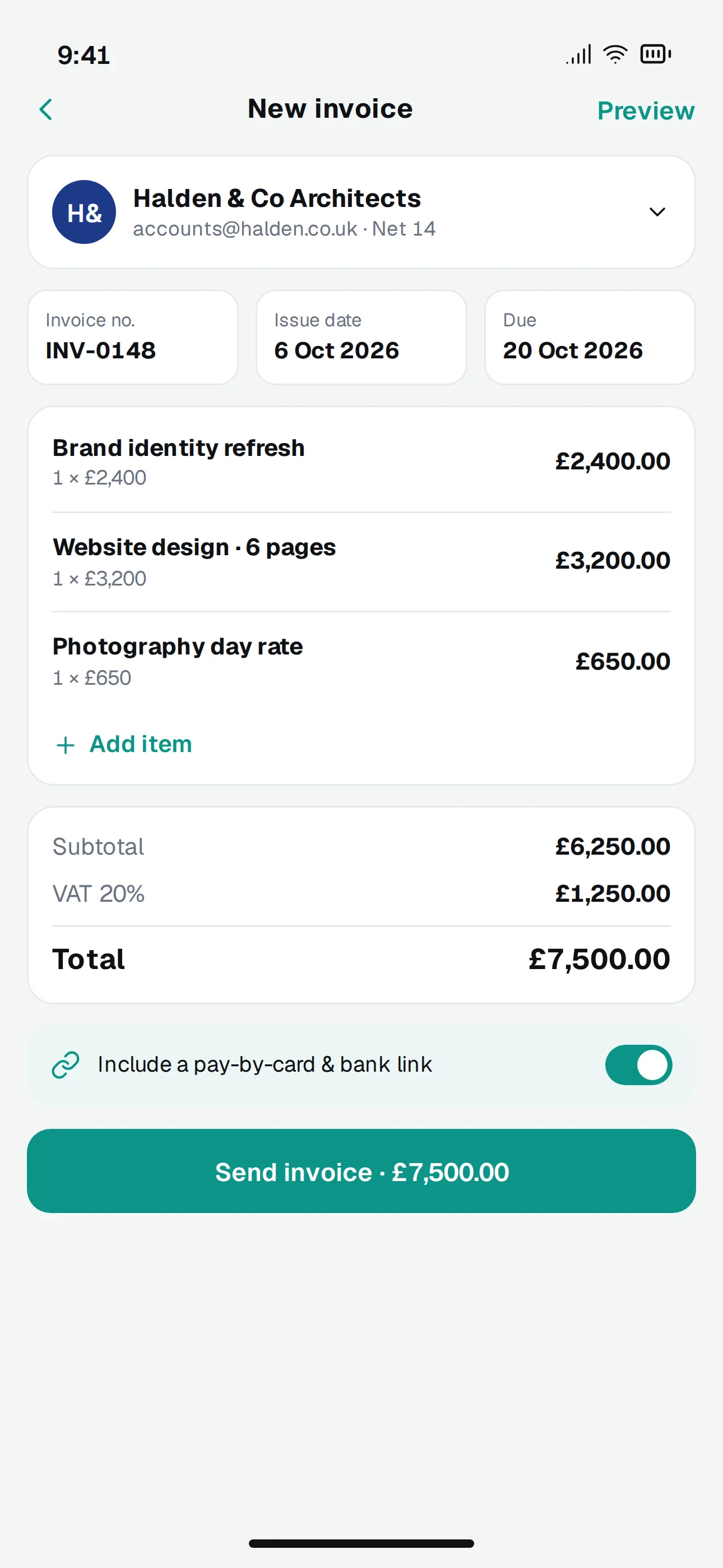 Tallyo mobile app screenshot: Invoices