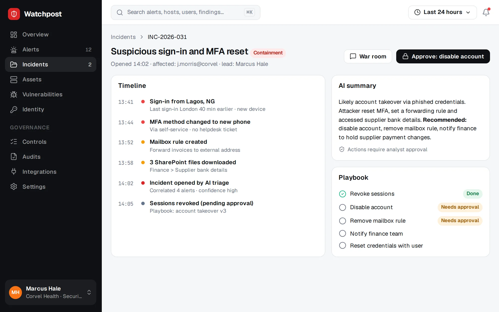 Watchpost web app screenshot: Incident Timeline