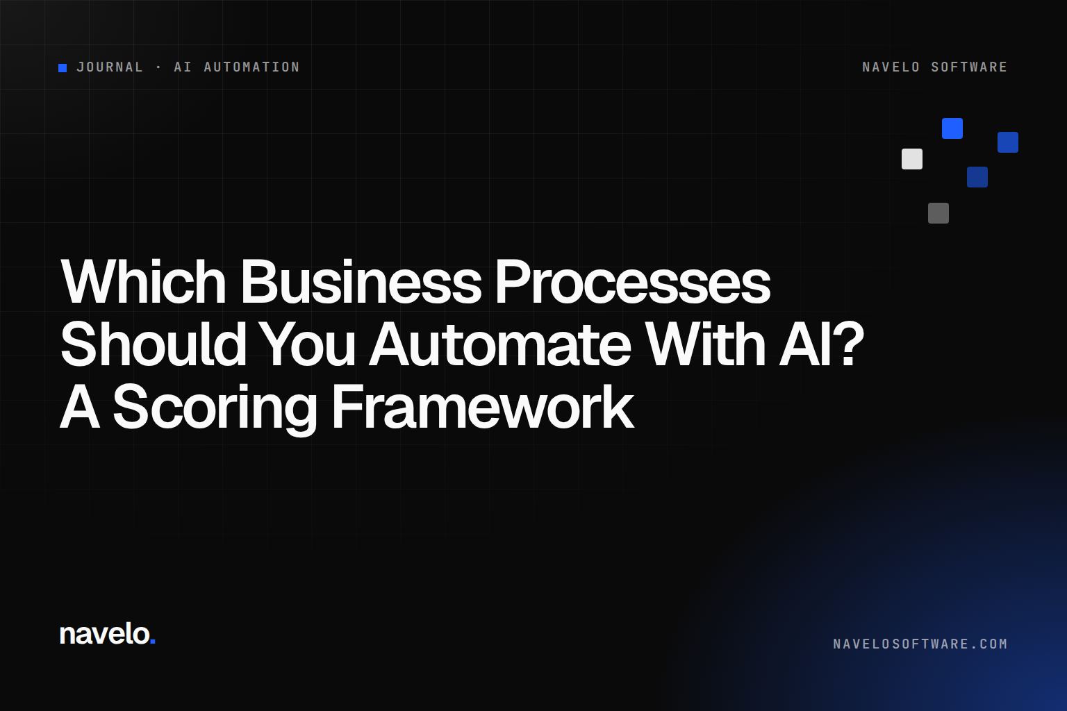 Navelo Software Journal cover reading 'Which Business Processes Should You Automate With AI?'